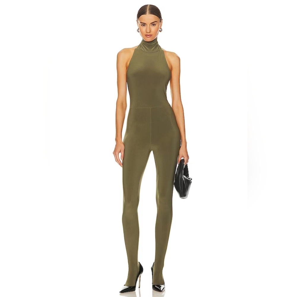 Norma Kamali Women's Sleeveless Halter Turtle Catsuit With Footsie - size S